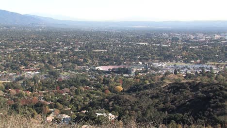 Aerial-shot-of-Pasadena-with-sports-stadium,-USA