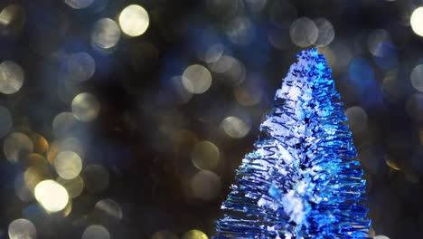 Tip-of-snow-covered-green-bottle-brush-tree-on-right-of-frame-with-bokeh-beackground-at-night