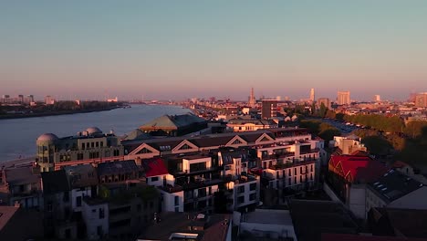 Panoramic-view-of-the-city-of-Antwerp,-Belgium-from-a-tall-building-with-the-Scheldt-river-and-the-city-center