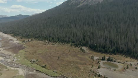 Aerial-pan-from-mountain-to-forest-to-meadow-and-water-in-Colorado
