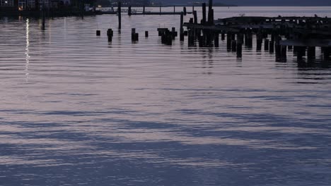 A-peaceful-look-at-a-dilapidated-dock-and-reflections-over-the-water-as-the-sun-sets-over-South-Puget-Sound