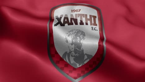 3d-rendering-illustration-Einer-Fahne,-Die-Vom-Fußballteam-Xanthi-Aus-Griechenland,-Super-League,-Weht