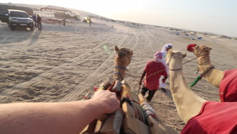 POV-Ansicht-Des-Holprigen-Kamelritts-Durch-Die-Wüste-Von-Katar