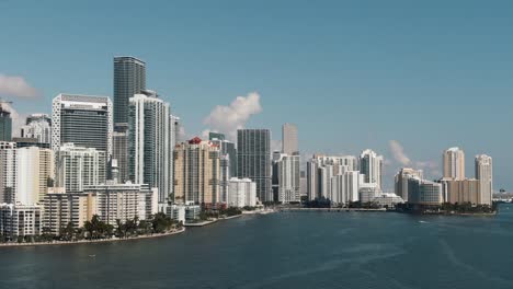 Beautiful-Aerial-view-of-downtown-Miami-skyline-on-the-water-drone-4K