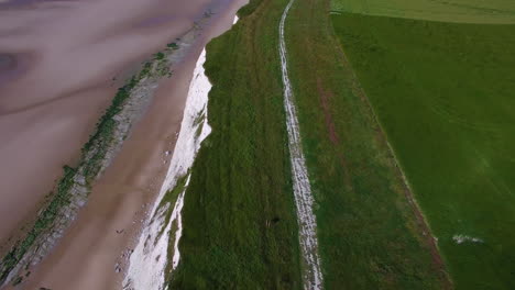 Drone-footage-of-a-beautiful-landscape,-shot-in-Le-Petit-Blanc-Nez,-Escalles-on-the-Opal-Coast