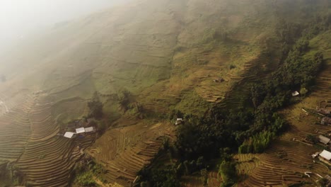 Cinematic-aerial-drone-shot-of-rice-terraces-in-northern-region-of-sapa,-vietnam