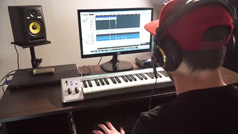 Musician-make-music-at-his-home-studio