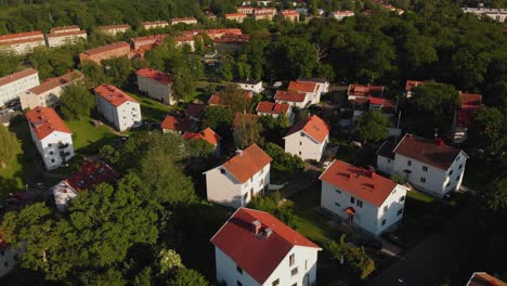 Amazing-aerial-footage-over-the-suburban-part-of-Gothenburg,-Sweden-called-Karralund-2