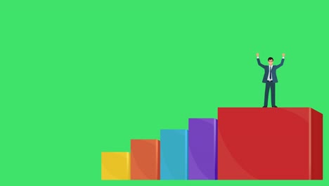 A-Business-Man,-Entrepreneur,-or-a-Sales-Executive-Climbing-up-with-Growth-Bar-Graph-in-Multiple-Colors-and-4k-on-a-Green-Screen-Background-for-Customization-1