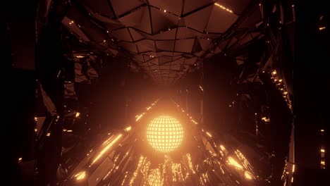 VJ-Loop---Glowing-Golden-Energy-Sphere-Rolling-Down-a-Dark-Glossy-Sci-Fi-Corridor