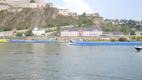 Cargo-Ships-on-the-Rhine-River-in-Koblenz,-Germany