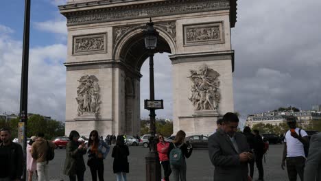 Arc-de-Triumph-on-a-sunny-day-in-Paris-Tilt-Down-–-Paris,-France