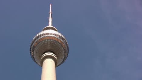 Top-of-Berlin's-TV-Tower-from-straight-below,-Germany