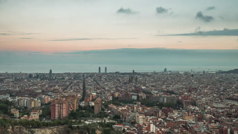 Zeitraffer,-Barcelona-Sonnenuntergang,-Spanien