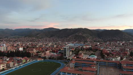 4k-daytime-aerial-drone-footage-over-Colegio-Nacional-Inca-Garcilaso-de-la-Vega-in-Cusco,-Peru-during-Coronavirus-lockdown