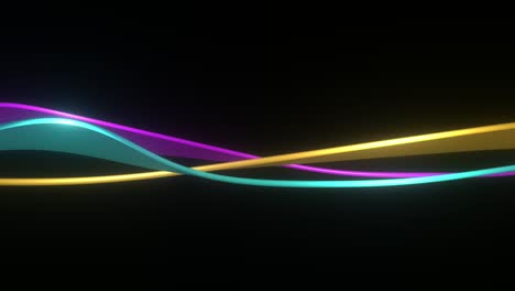 Animation-Von-Leuchtenden-Fahnen-In-Blaugrün,-Gold-Und-Pink-Auf-Schwarzem-Hintergrund