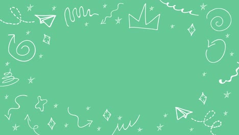 Loopable-animation-of-white-simple-doodles-on-a-green-background