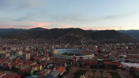 4k-aerial-drone-footage-over-Plaza-Tupac-Amaru-in-Cusco,-Peru-during-Coronavirus-lockdown