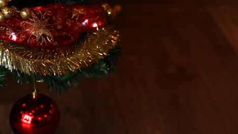 Cinematic-Holiday-Season-b-roll-footage-background-of-red-and-golden-ornaments-and-baubles
