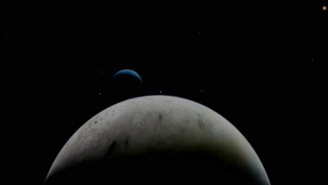Orbitando-El-Gigante-Gaseoso-Neptuno,-Sobre-Una-De-Sus-Muchas-Lunas