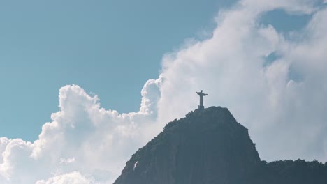Time-lapse-Of-Large-Cumulus-Cloud-Formations-By-Corcovado,-Rio-de-Janeiro,-Brazil