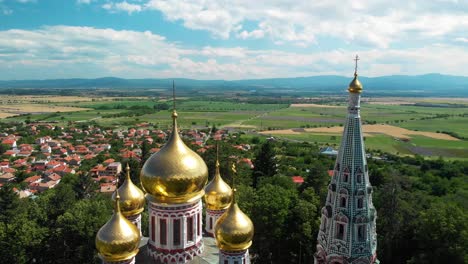 Gold-Domes-Of-Shipka-Memorial-Church-Overlooking-The-Town-Of-Shipka-In-Bulgaria