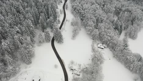 Dreamy-shot-of-a-mountain-road-in-the-winter