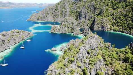 Coron,-Palawan,-Philippines,-Aerial-View-of-Beautiful-Lagoon-and-Limestone-Cliffs-2