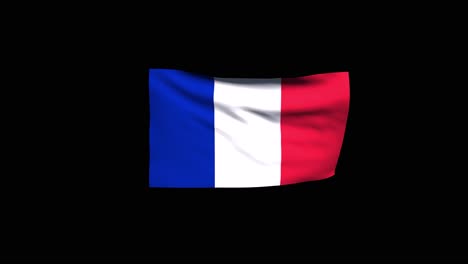 3D-animierte-Französische-Flagge,-Die-Auf-Schwarzem-Hintergrund-Weht,-Mit-Alphakanal-Am-Ende-Des-Clips