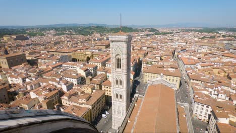 4k-pan-Giotto's-bell-tower-seen-from-top-of-Cathedral-Santa-Maria-del-Fiore-Duomo