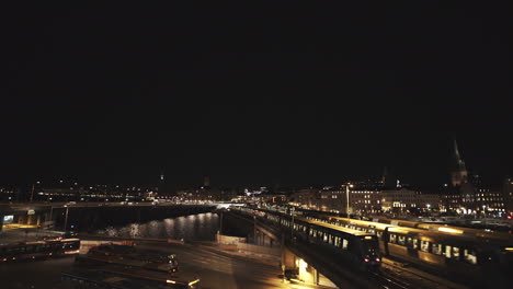 Slussen-in-Stockholm-Sweden-shown-with-a-wide-tilt-shot-at-night