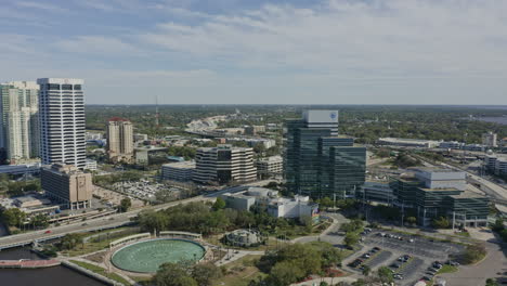 Jacksonville-Florida-Aerial-v9-pan-right-shot-of-St-Johns-River-and-cityscape-at-daytime---March-2020