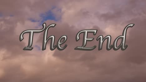 The-End-text-in-front-of-fast-moving-clouds-in-background,-computer-effect-animation