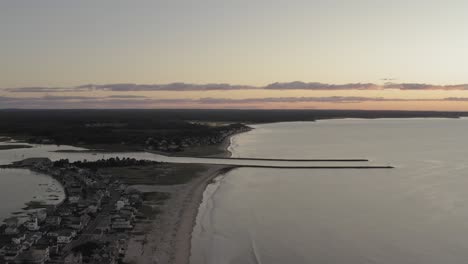 Wells-Beach-Maine-Aerial-establishing-shot-during-Sunrise