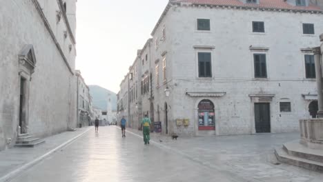 Empty-Stradun-or-Placa-the-main-street-of-Dubrovnik,-Croatia-due-to-covid19-pandemic-in-summer-2020