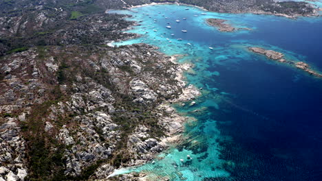 Top-Down-Aerial-Drone-View-of-Beautiful-Caprera-Coastline-in-Sardinia,-Italy