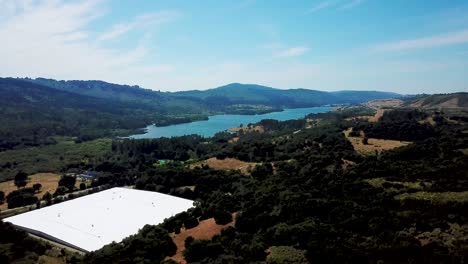 Mountains-and-Lake-at-Crystal-Spring-Reservoir-aerial-drone
