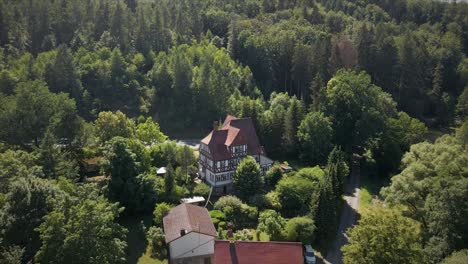 Aerial-view-of-an-old-half-timbered-building-within