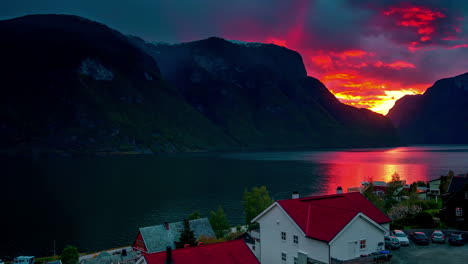 Breathtaking-sunset-In-Norway-fjord-landscape-Dark-clouds