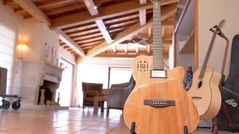 Guitar-on-stand-cozy-furnished-apartment-loft