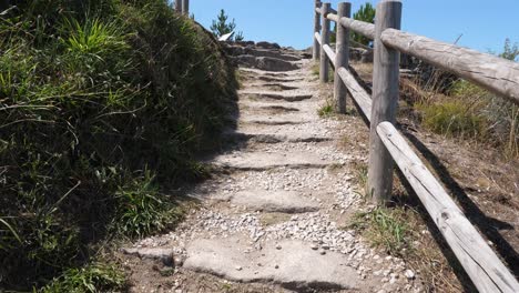 Stone-stairs-up-to-the-Ribeira-Sacra-lookout-in-Spain,-point-of-view