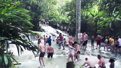 JAMAICA---FEBRUARY-2012:-Tourists-enjoy-Dunns-River-Falls