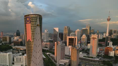 Drone-shots-of-downtown-Kuala-Lumpur-at-sunset