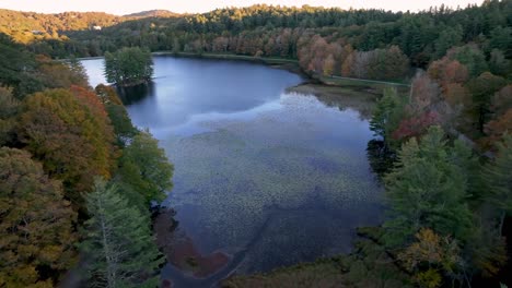 aerial-push-into-bass-lake-in-fall
