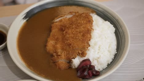 POV-4k-video-of-pork-cutlet-with-curry-in-Japanese-style,-Japanese-food-homemade-style