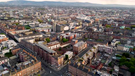 aerial-view-of-Dublin---brick-houses-monument-Spire