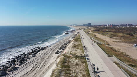 An-aerial-view-at-the-beach-in-Far-Rockaway,-NY