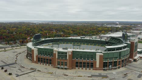 Drone-Orbits-Around-Lambeau-Field-during-Cloudy-Fall-Day
