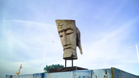 Ancient-bc-natives-totem-head-on-stand-with-beautiful-sky-in-the-background
