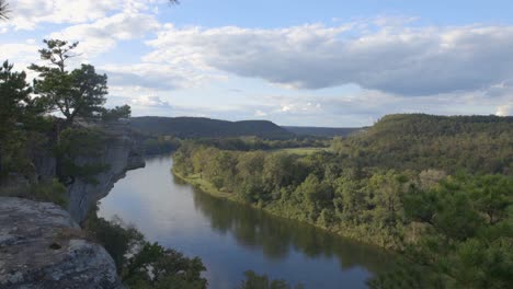 White-river-overlook-near-calico-rock-Arkansas-river-view-from-high-bluff-panning-left-late-evening